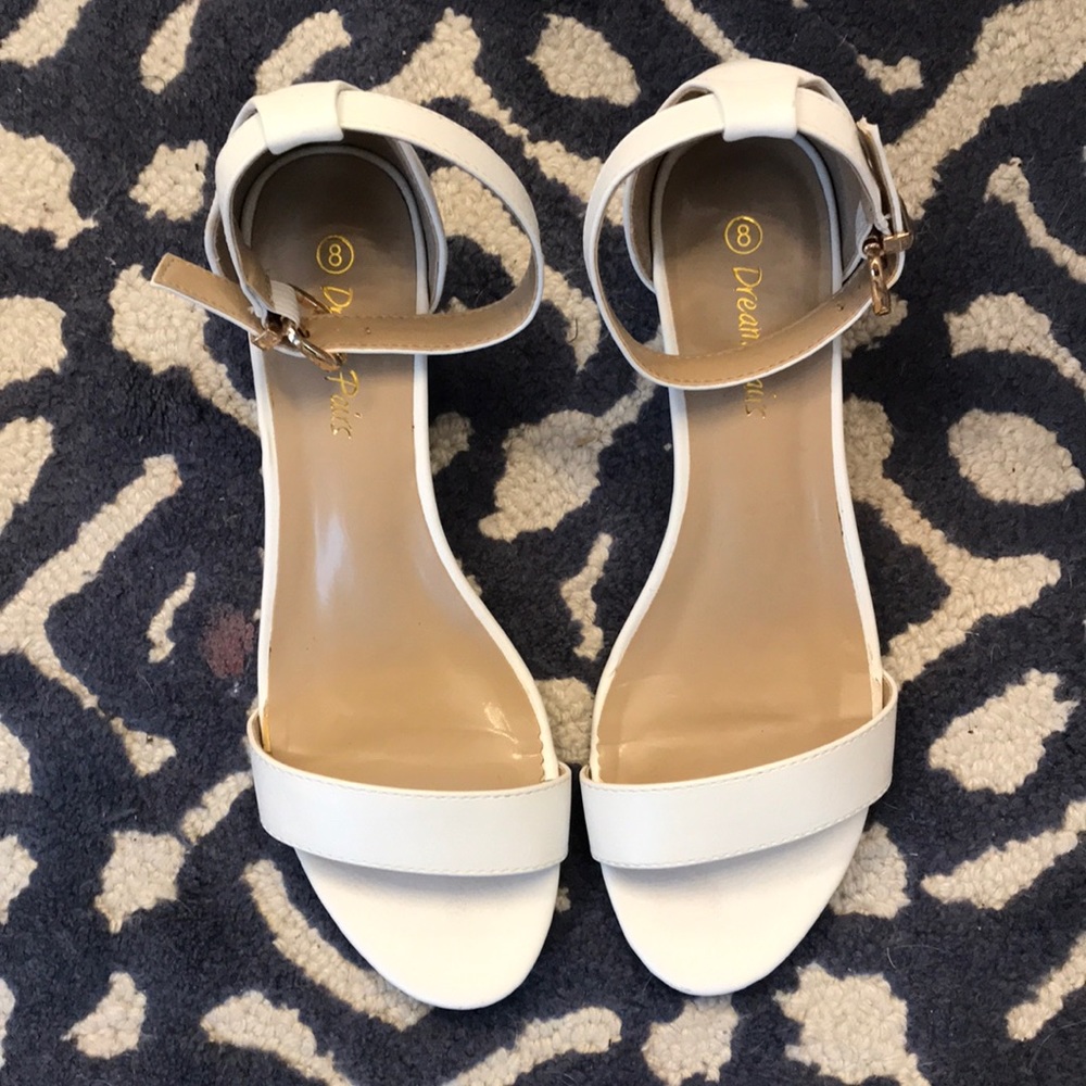 ** 3 for $25 ** White Low Wedge Ankle Sandals
